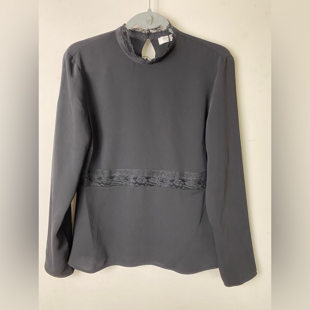 Babaton Black Long Sleeve Lace Cut Out Embellished Blouse